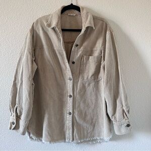 La Miel Women’s Corduroy Shacket Large Beige Button Front Rodeo